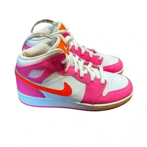 Nike Air Jordan 1 Mid Shoes Pinksicle Safety Orange Pink high tops YOUTH size 7